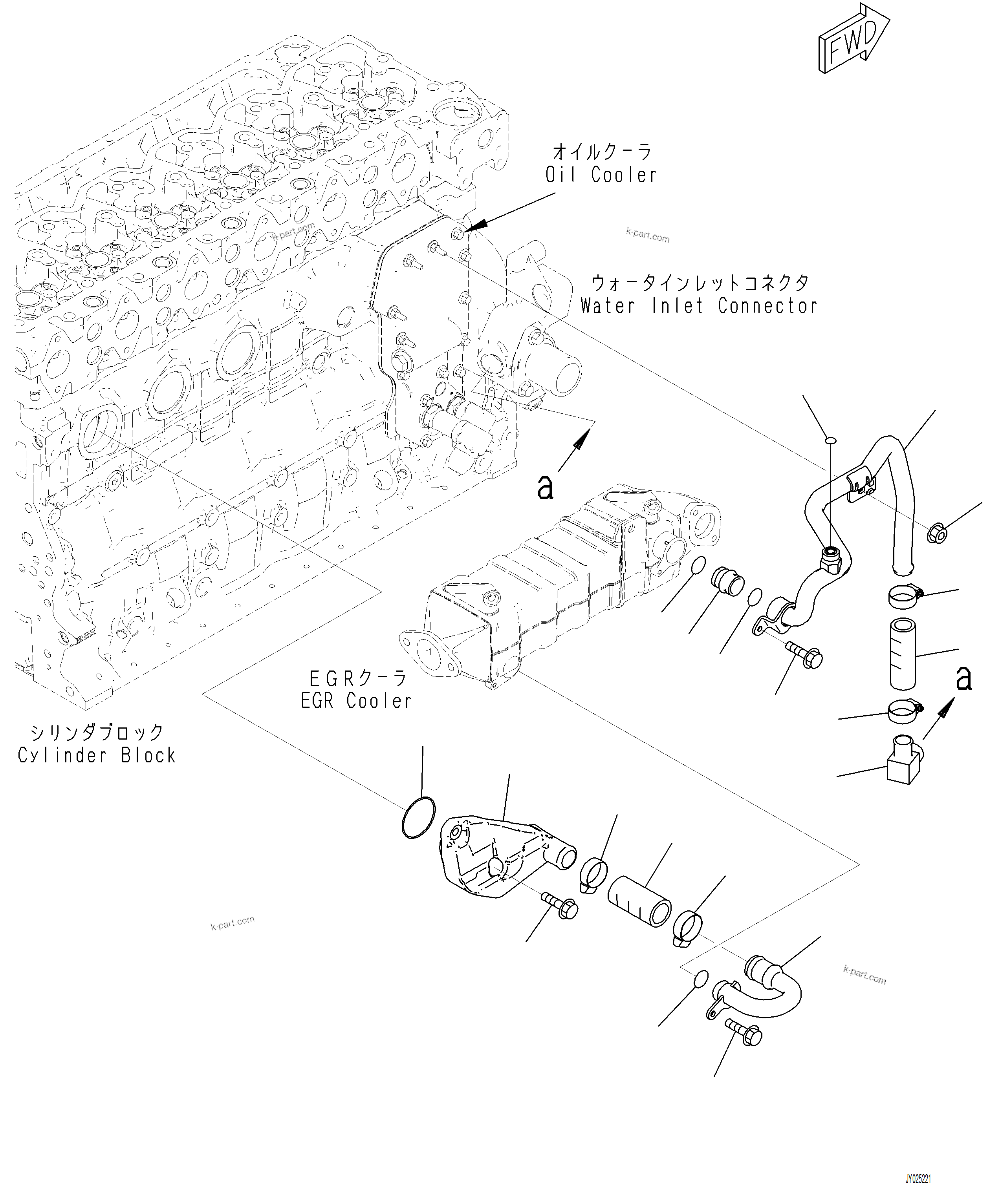 Komatsu parts book diagram for PC230F-11 SN A20700-UP: AER10-001001 EXHAUST GAS RE-CIRCULATION (EGR) COOLER WATER PIPING