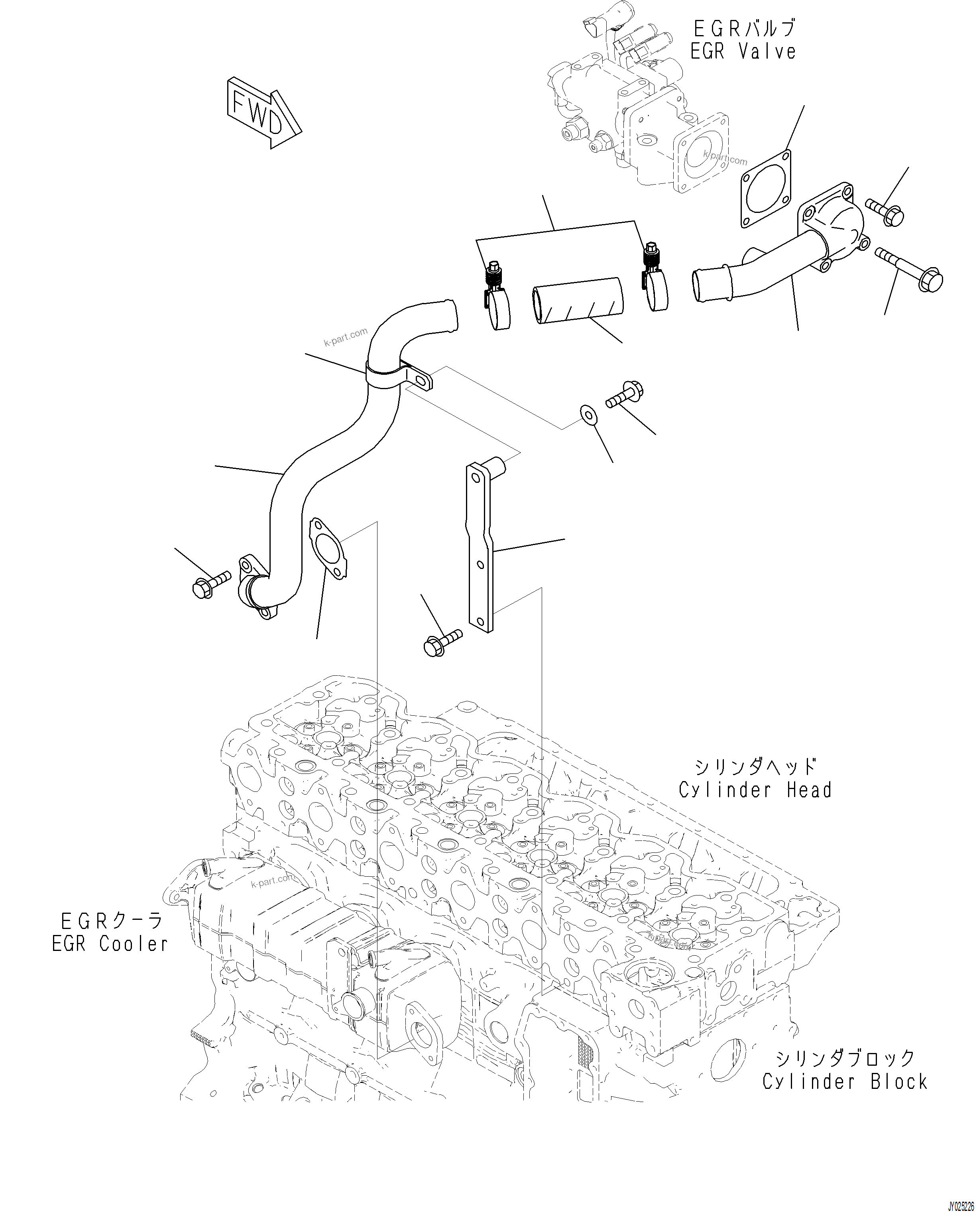 Komatsu parts book diagram for PC230F-11 SN A20700-UP: AER20-001001 EXHAUST GAS RE-CIRCULATION (EGR) COOLER AIR PIPING