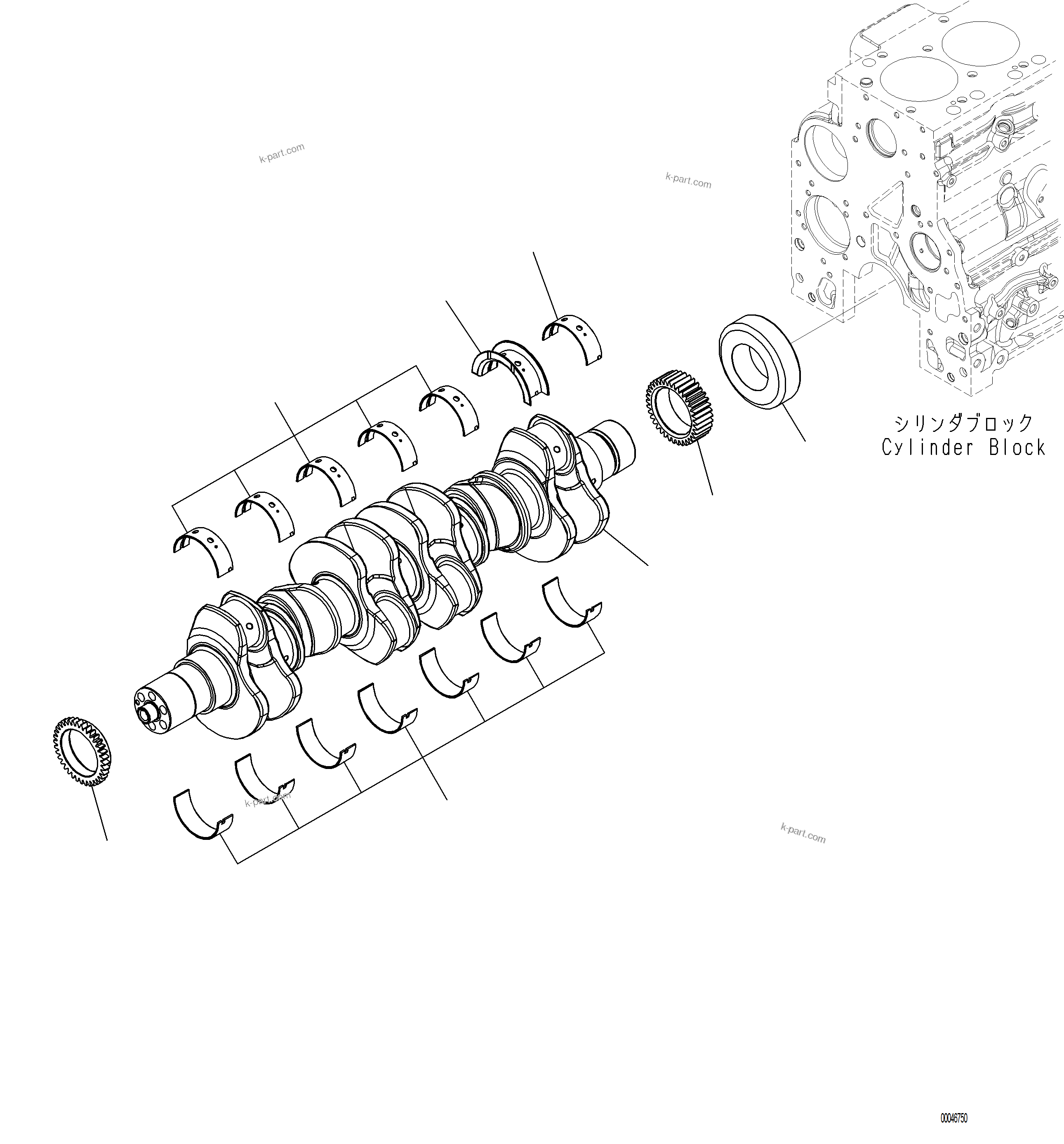 Komatsu parts book diagram for PC230F-11 SN A20700-UP: A2319-001001 CRANKSHAFT
