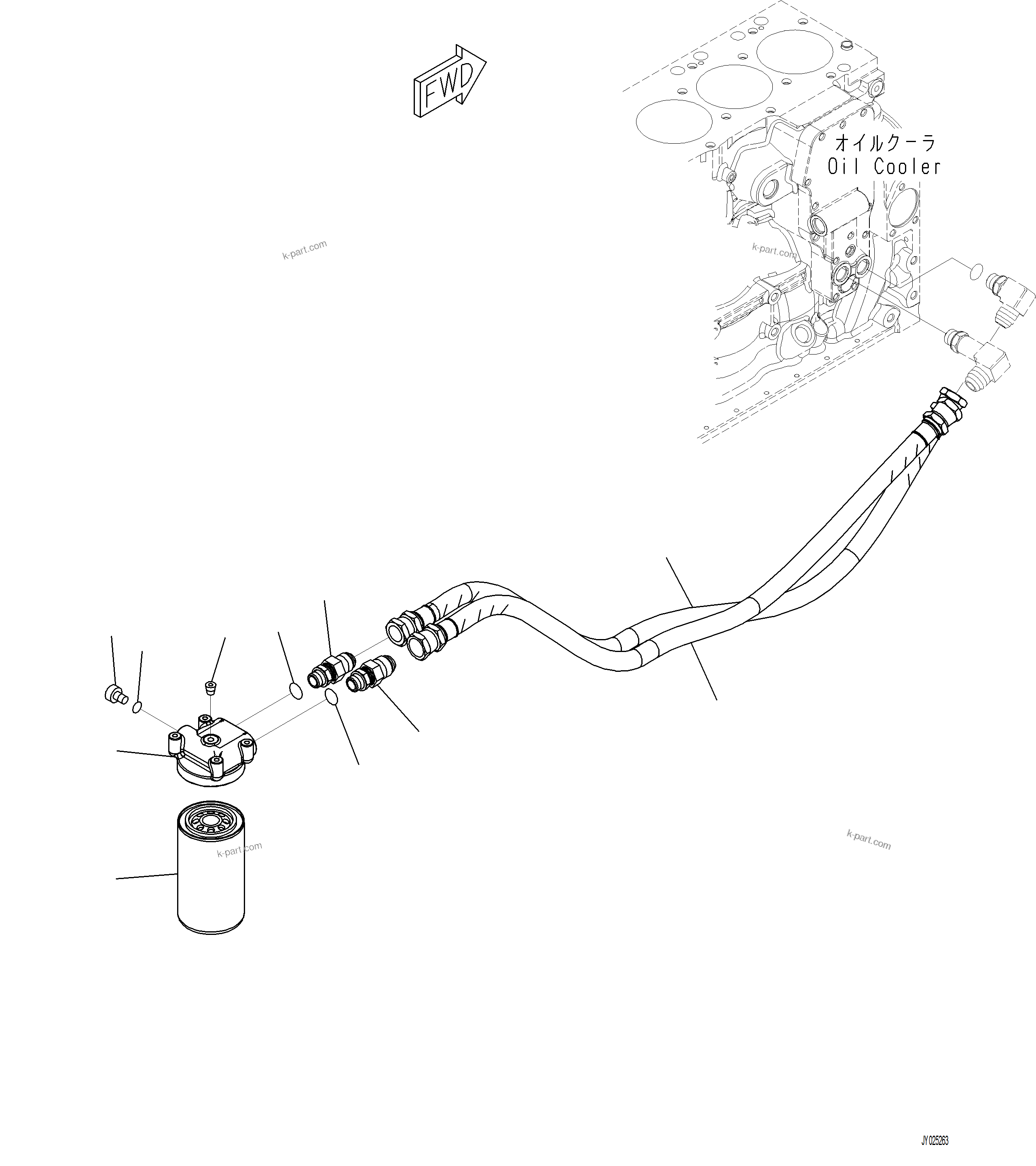 Komatsu parts book diagram for PC230F-11 SN A20700-UP: ALF00-001001 ENGINE OIL FILTER AND PIPING