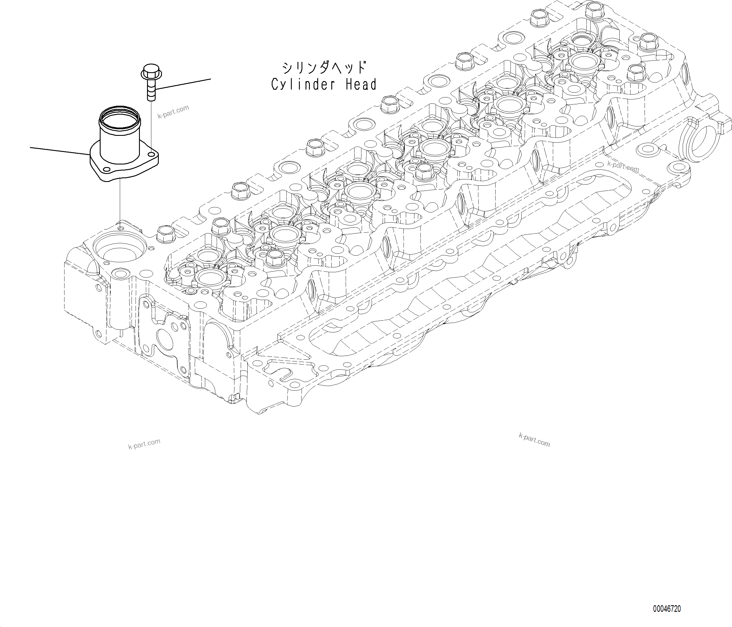 Komatsu parts book diagram for PC230F-11 SN A20700-UP: AWO00-001001 WATER OUTLET CONNECTOR