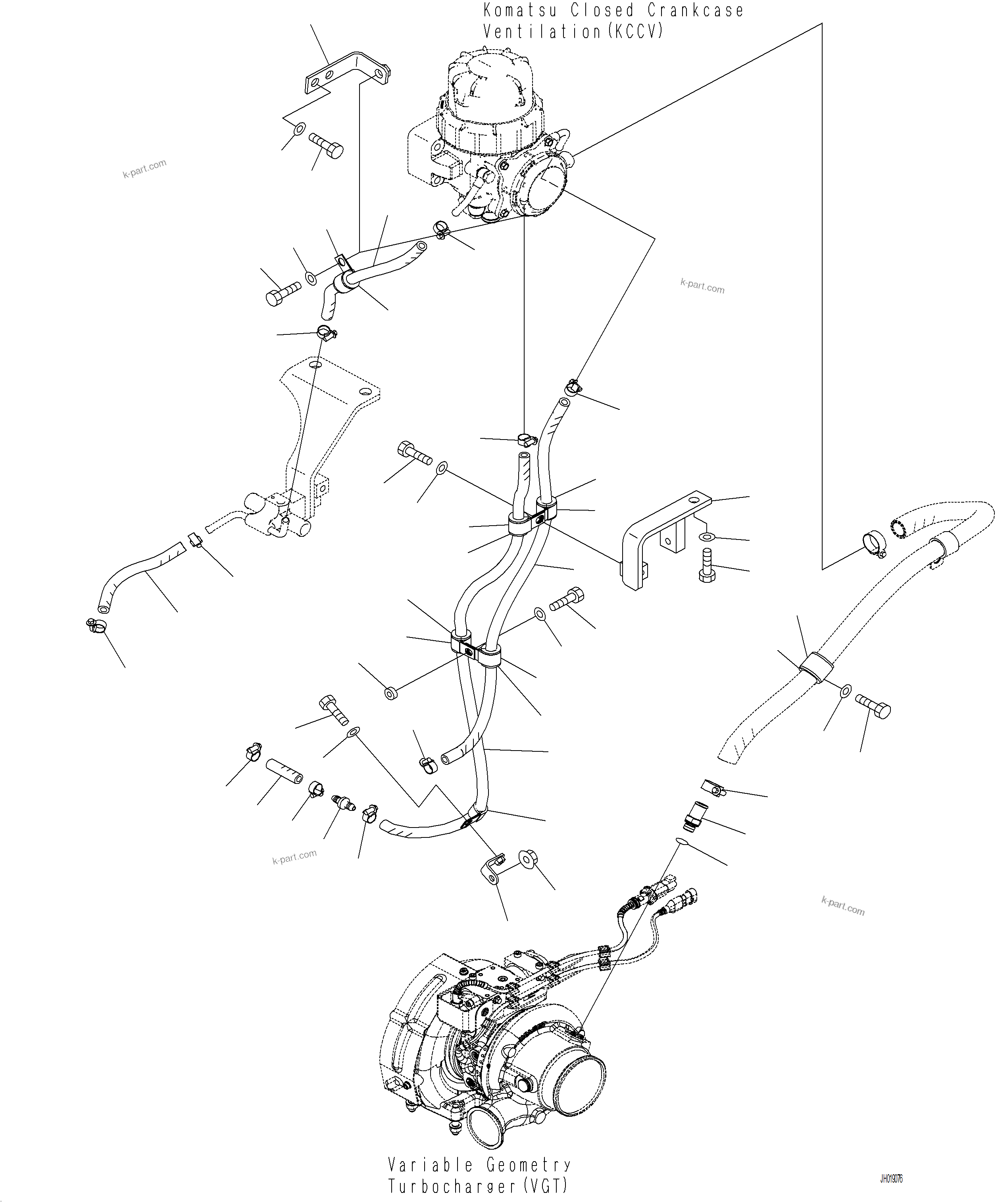 Komatsu parts book diagram for PC230F-11 SN A20700-UP: B0200-001004 KOMATSU CLOSED CRANKCASE VENTILATION (KCCV) PIPING