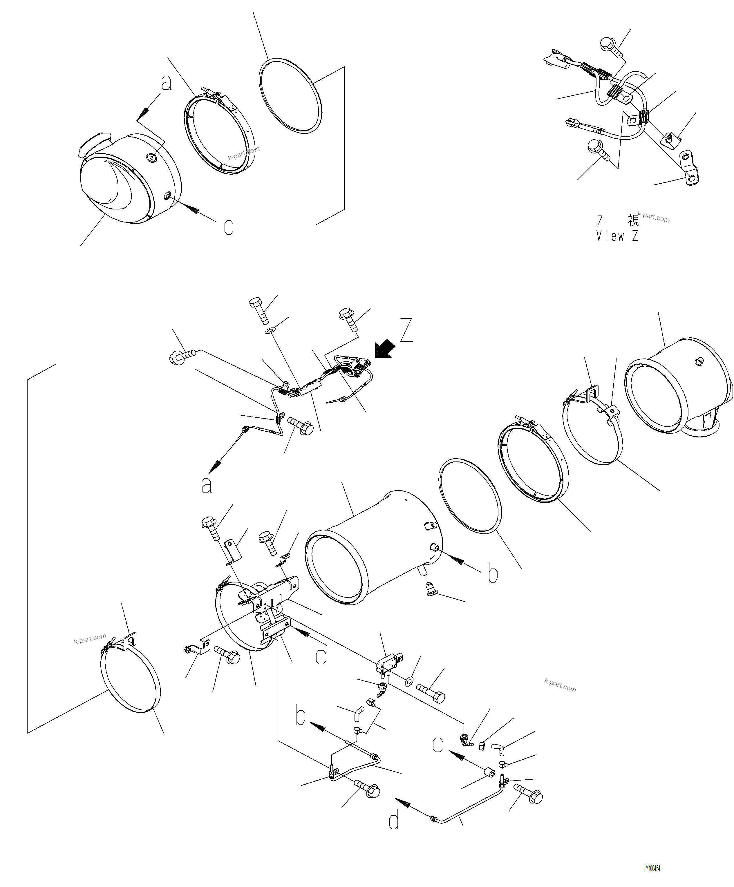 Komatsu parts book diagram for PC230F-11 SN A20700-UP: B0300-001004 EXHAUST KOMATSU DIESEL PARTICULATE FILTER (KDPF)