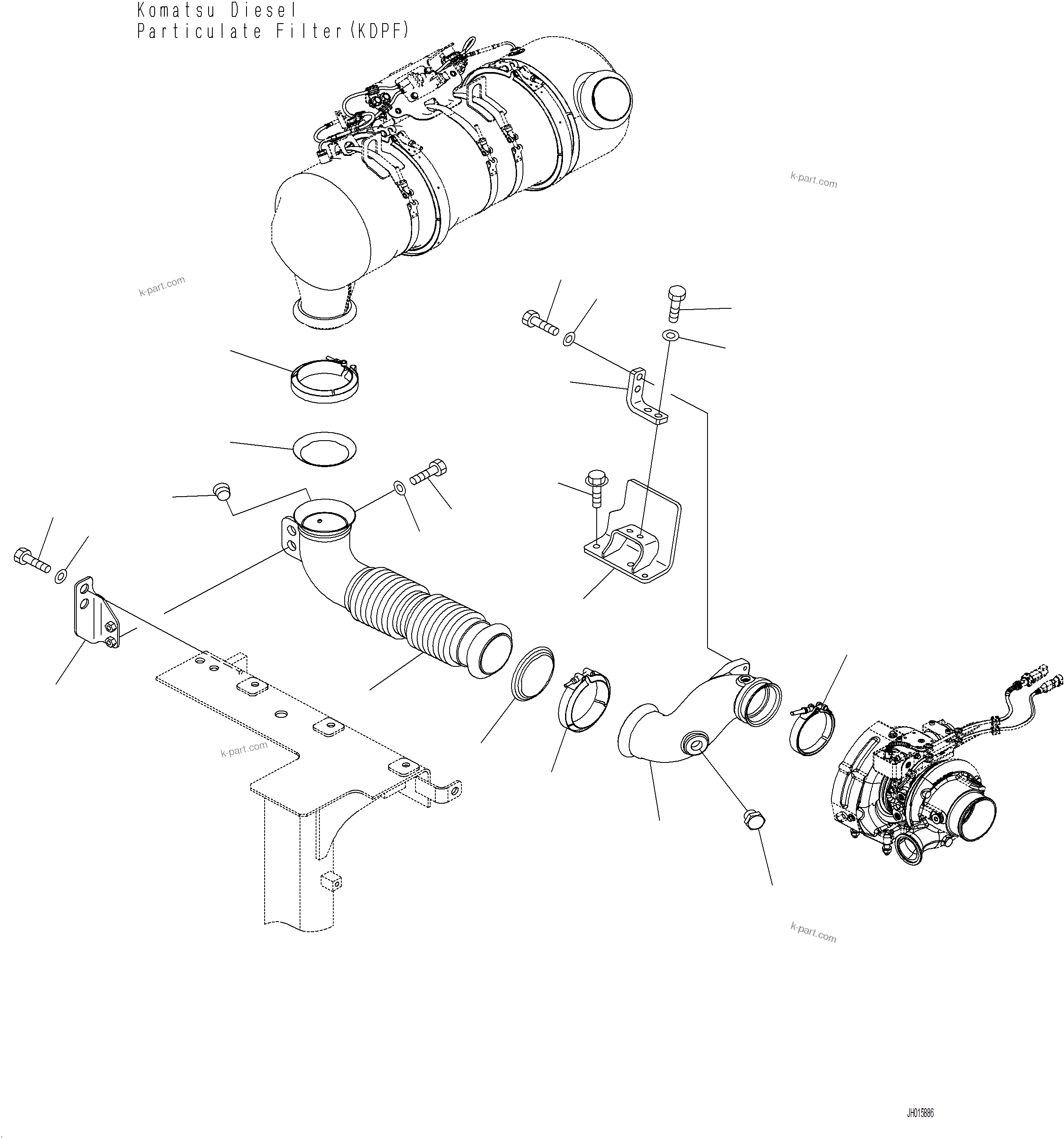 Komatsu parts book diagram for PC230F-11 SN A20700-UP: B0300-001010 EXHAUST PIPE TUBE AND BRACKET