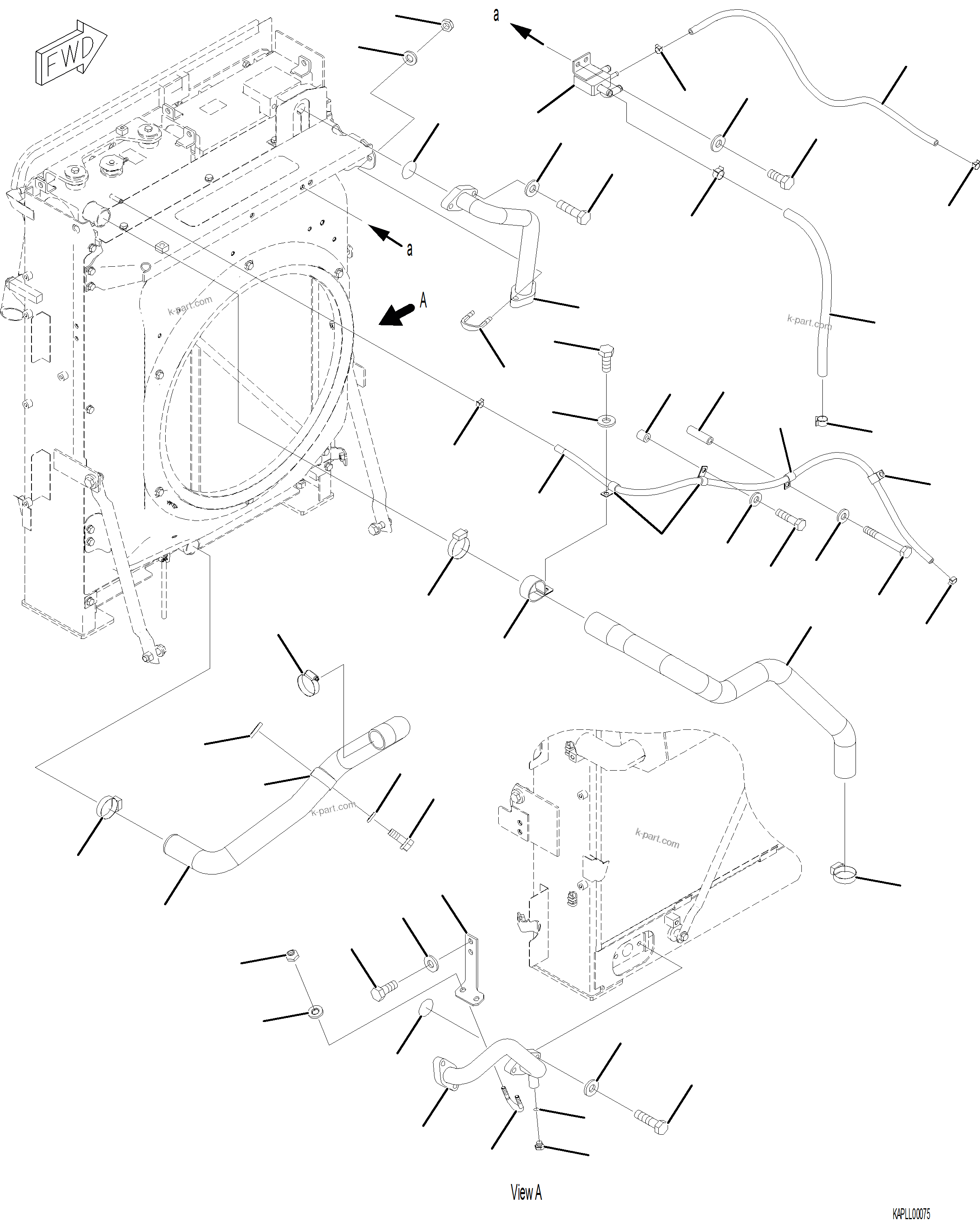 Komatsu parts book diagram for PC230F-11 SN A20700-UP: C0100-001007 OIL COOLER AND RADIATOR PIPING