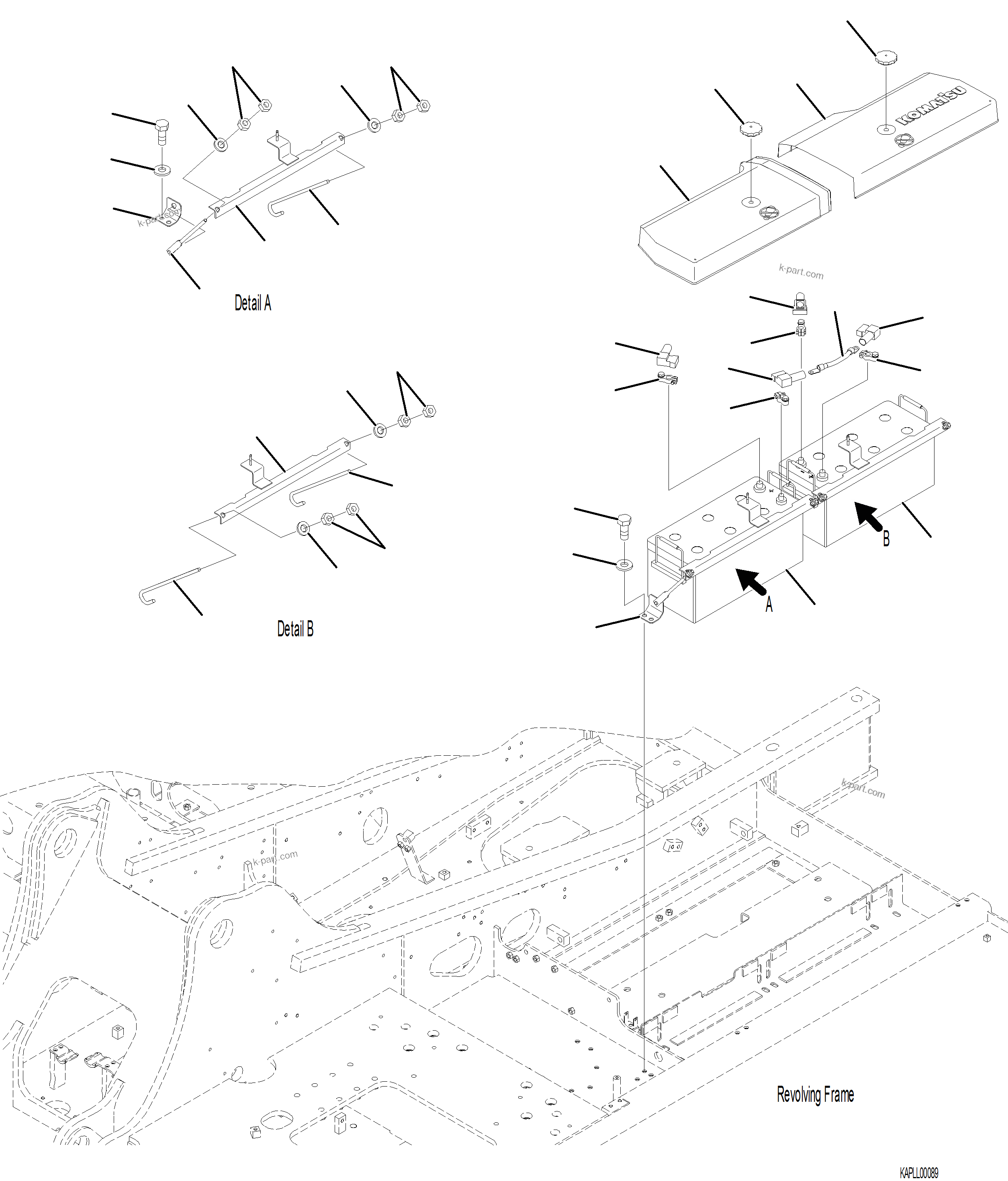 Komatsu parts book diagram for PC230F-11 SN A20700-UP: E0100-001001 BATTERY