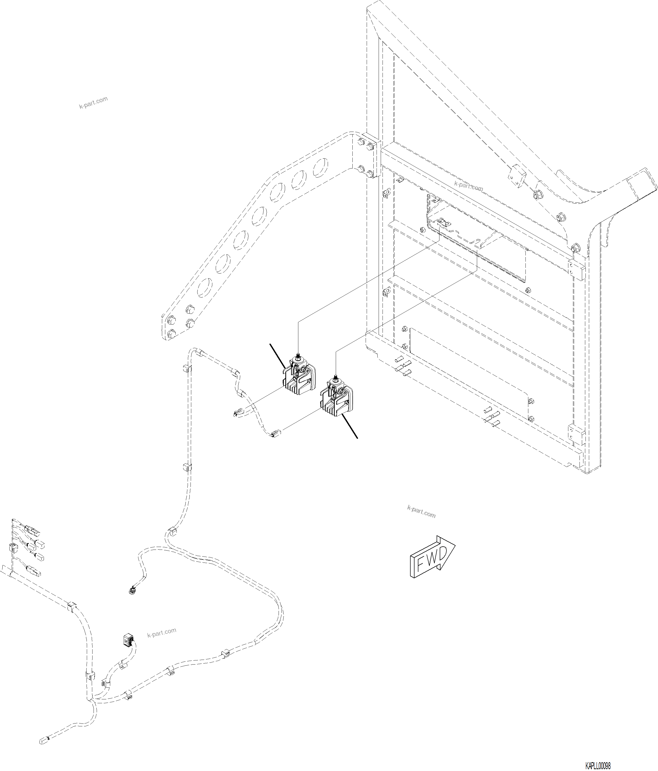 Komatsu parts book diagram for PC230F-11 SN A20700-UP: E0200-001010 WORKING LAMP, R.H.