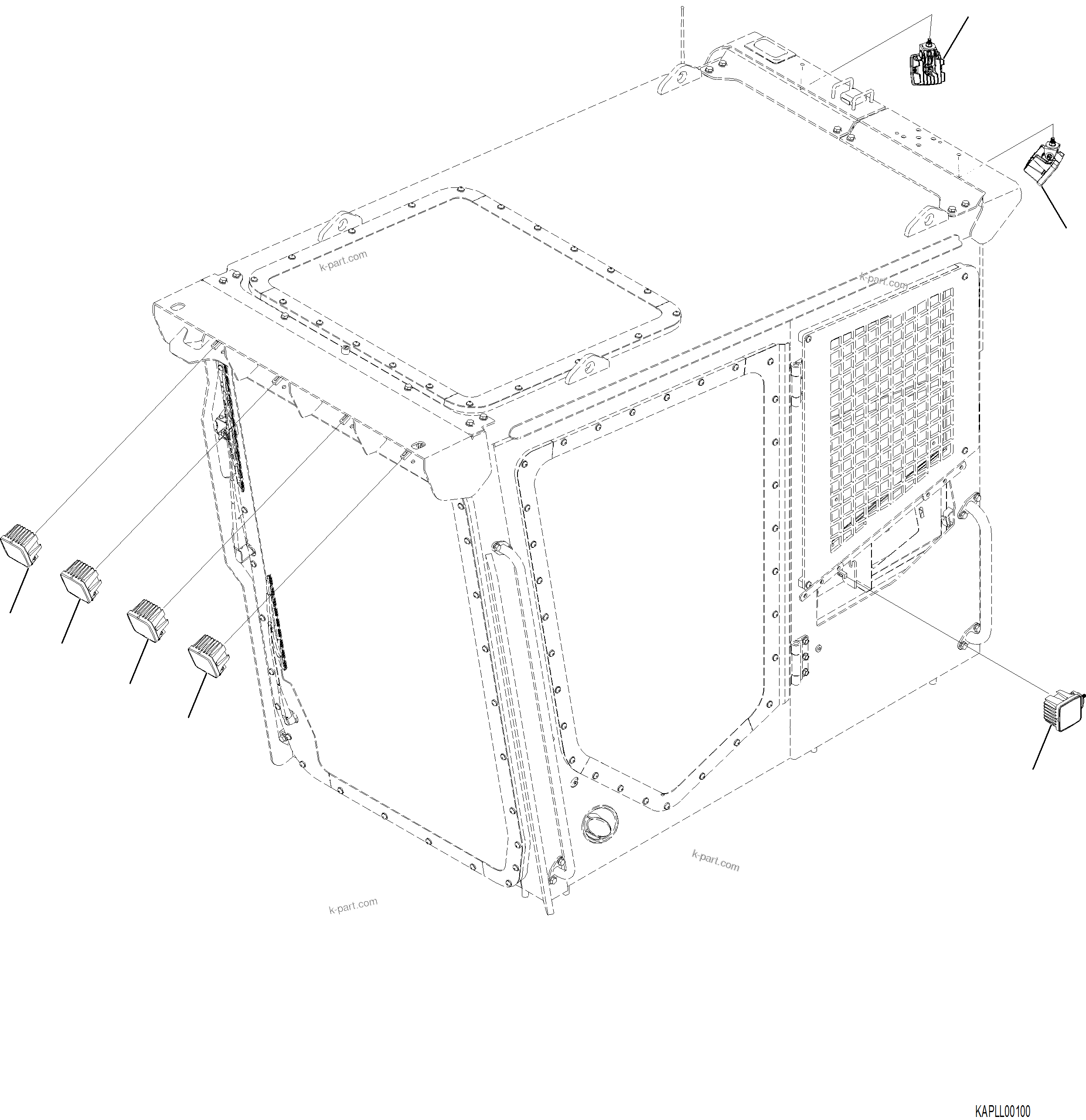 Komatsu parts book diagram for PC230F-11 SN A20700-UP: E0310-001001 CAB LED LAMPS