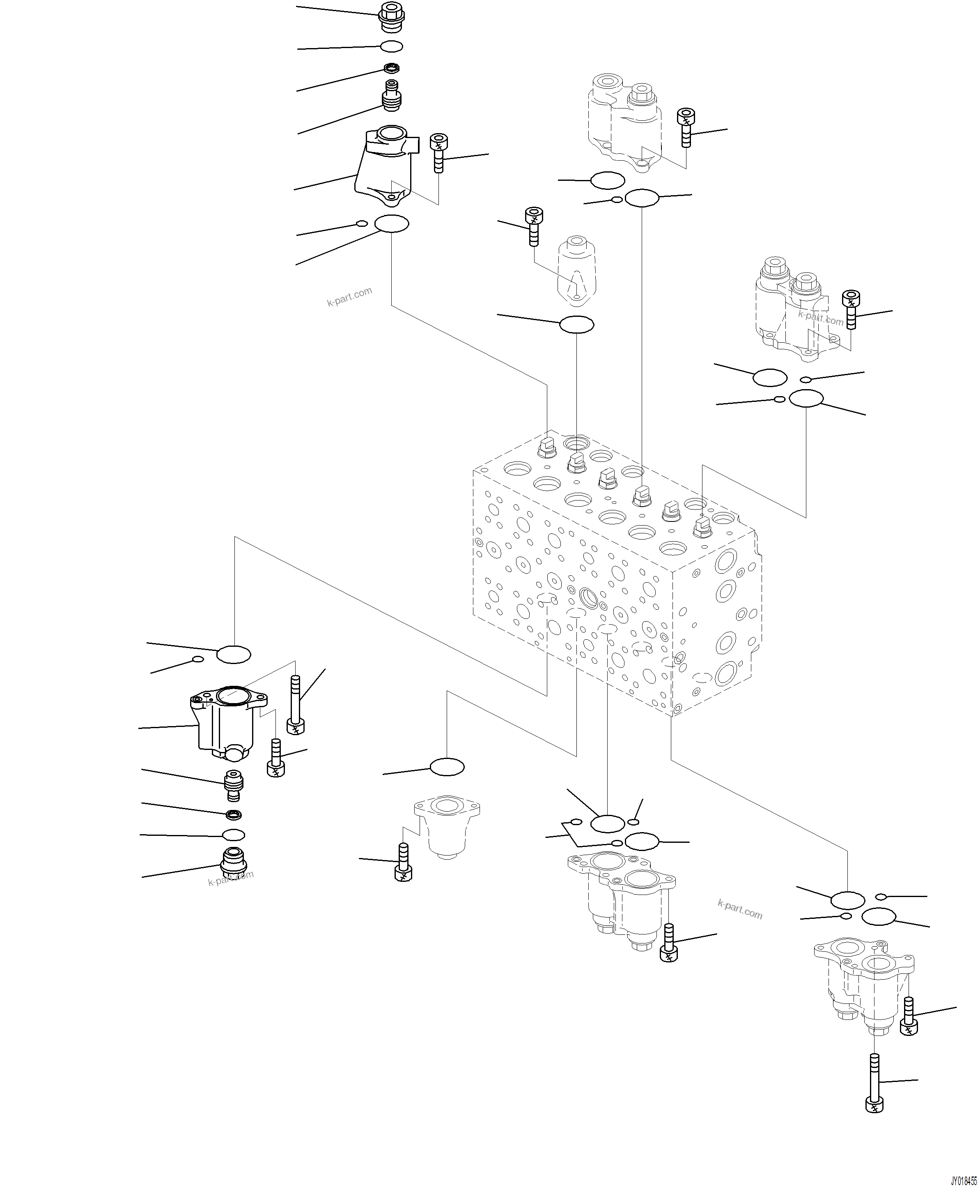 Komatsu parts book diagram for PC230F-11 SN A20700-UP: H0120-001004 MAIN CONTROL VALVE 7-SPOOL (4/21)