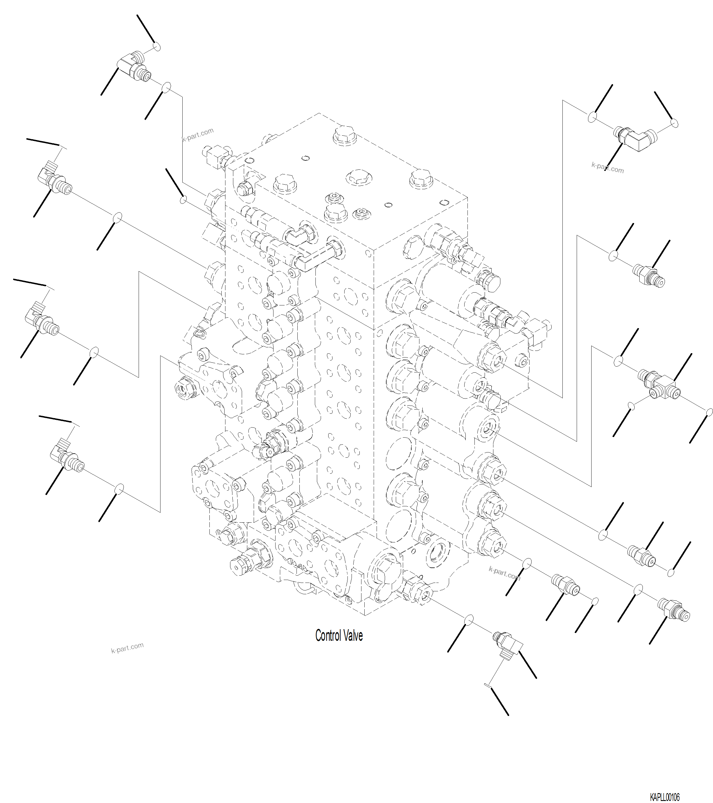 Komatsu parts book diagram for PC230F-11 SN A20700-UP: H0120-001024 MAIN CONTROL VALVE CONNECTIONS (3/3)