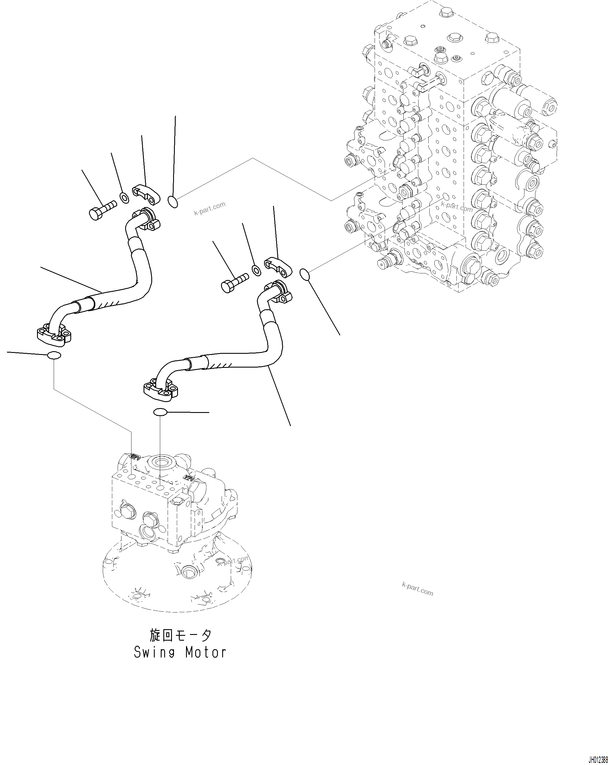 Komatsu parts book diagram for PC230F-11 SN A20700-UP: H1340-001001 SWING PIPING