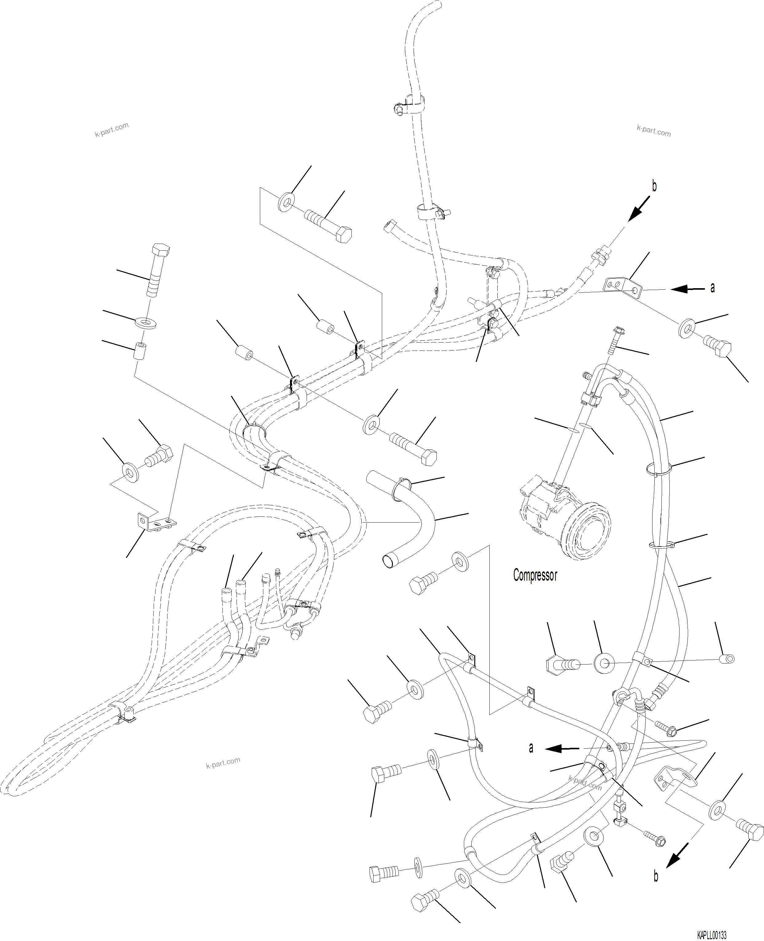 Komatsu parts book diagram for PC230F-11 SN A20700-UP: K0700-001003 AIR CONDITIONER COOLER PIPING