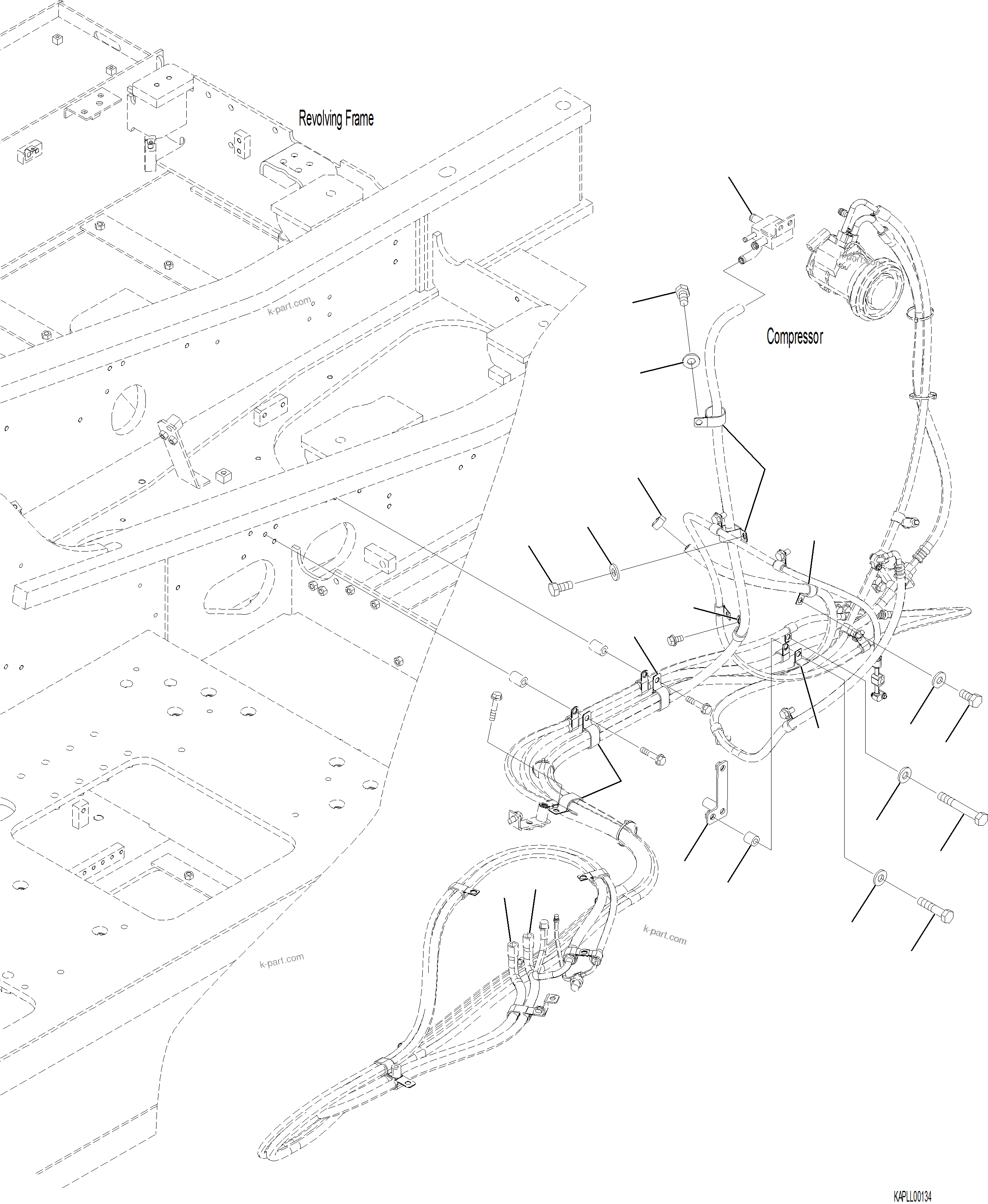 Komatsu parts book diagram for PC230F-11 SN A20700-UP: K0700-001004 AIR CONDITIONER  HEATER PIPING