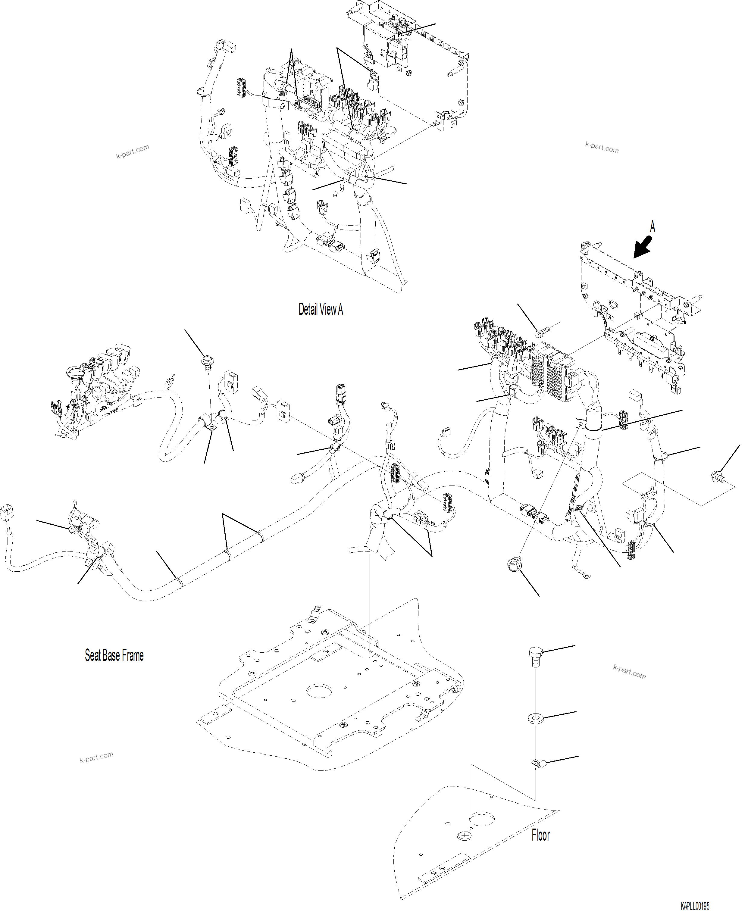 Komatsu parts book diagram for PC230F-11 SN A20700-UP: K1110-001038 CAB IN PARTS MAIN WIRING HARNESS MOUNTING