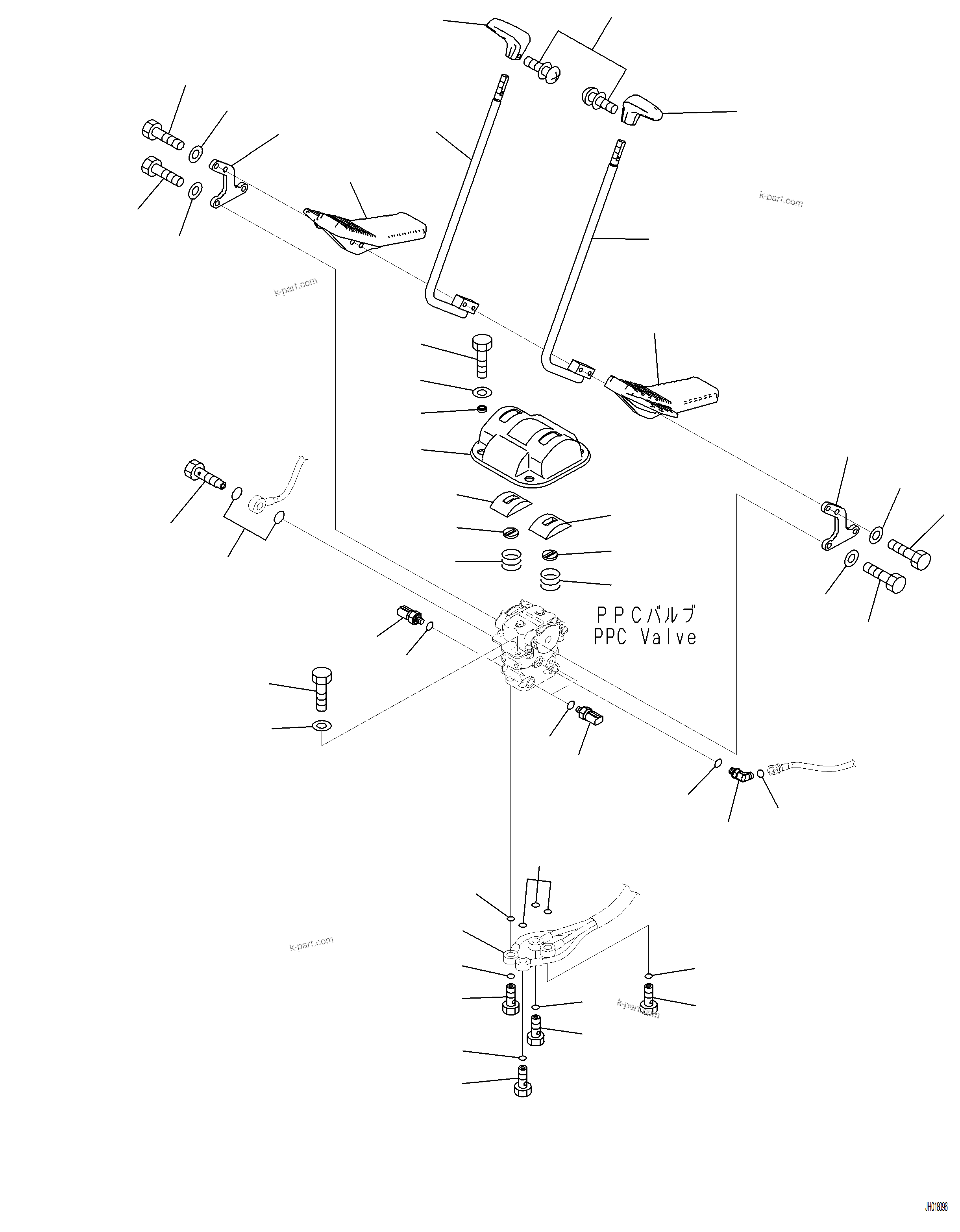Komatsu parts book diagram for PC230F-11 SN A20700-UP: K1110-001048 CAB FLOOR TRAVEL CONTROL LEVER