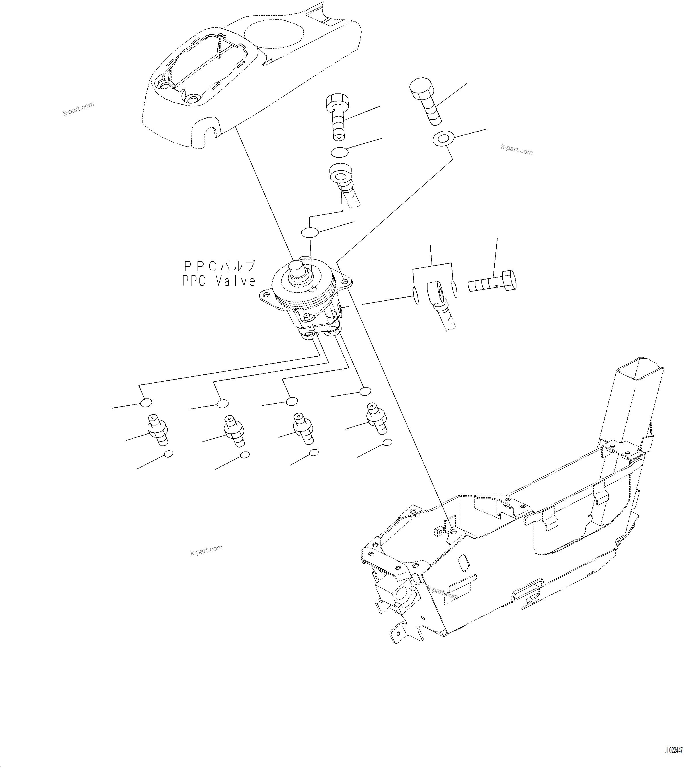 Komatsu parts book diagram for PC230F-11 SN A20700-UP: K1110-001057 CAB FLOOR PPC VALVE MOUNTING FOR WORK EQUIPMENT, L.H.