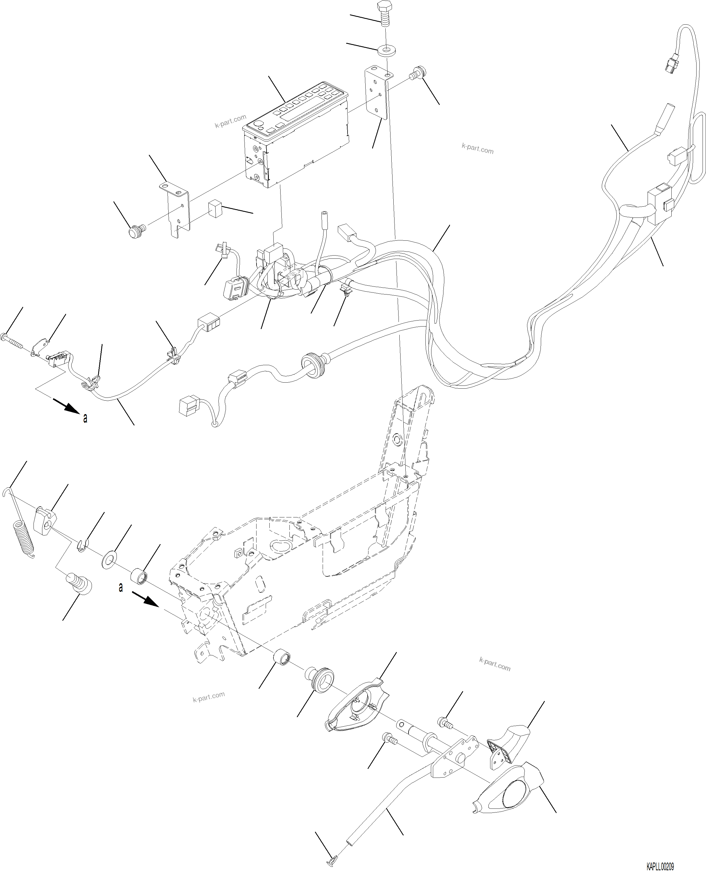 Komatsu parts book diagram for PC230F-11 SN A20700-UP: K1110-001059 CAB FLOOR RADIO AND WORK EQUIPMENT LOCK LEVER