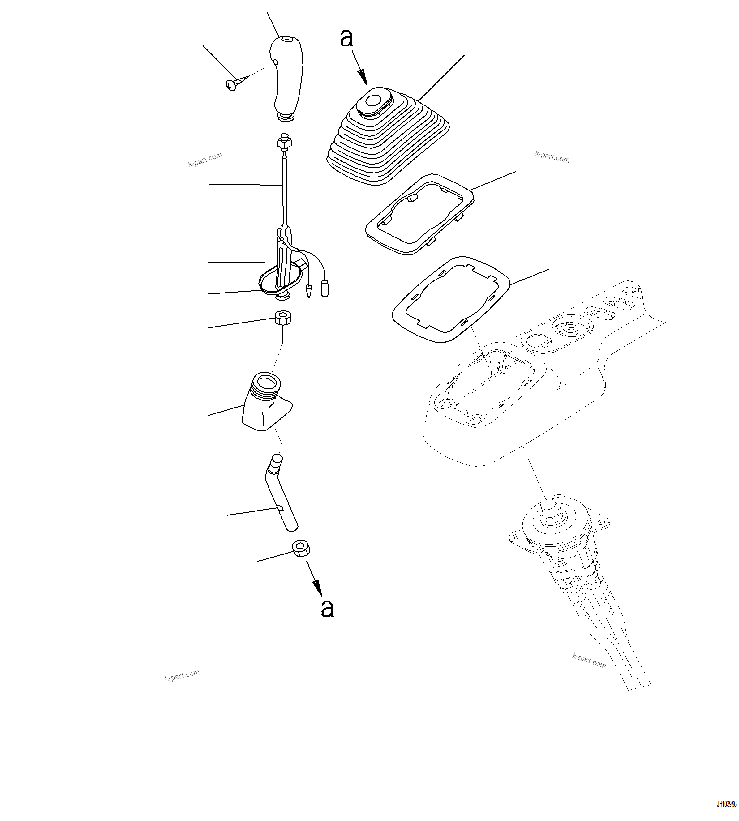 Komatsu parts book diagram for PC230F-11 SN A20700-UP: K1110-001061 CAB FLOOR WORK EQUIPMENT CONTROL LEVER, R.H.