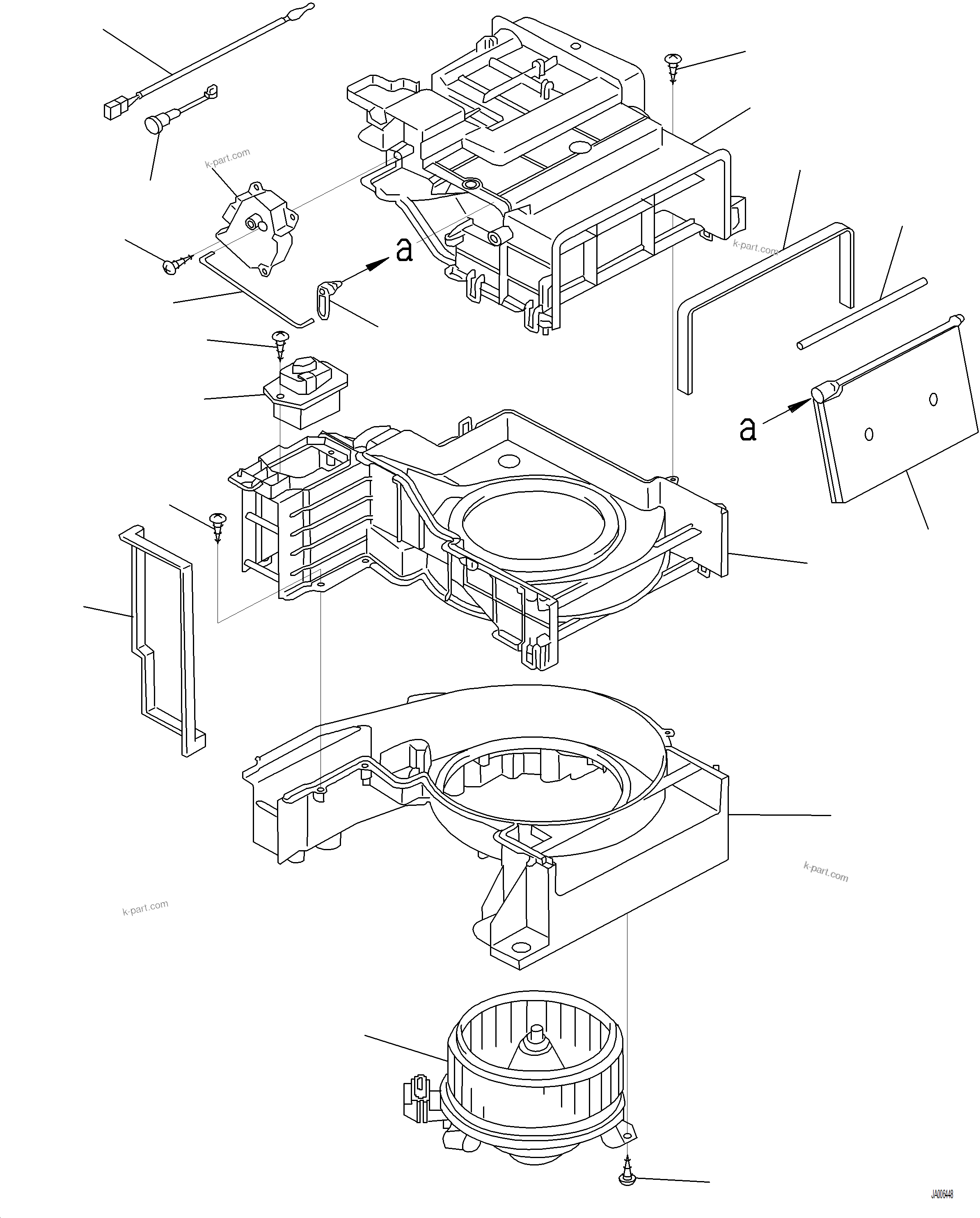 Komatsu parts book diagram for PC230F-11 SN A20700-UP: K1110-001068 CAB FLOOR AIR CONDITIONER MOTOR