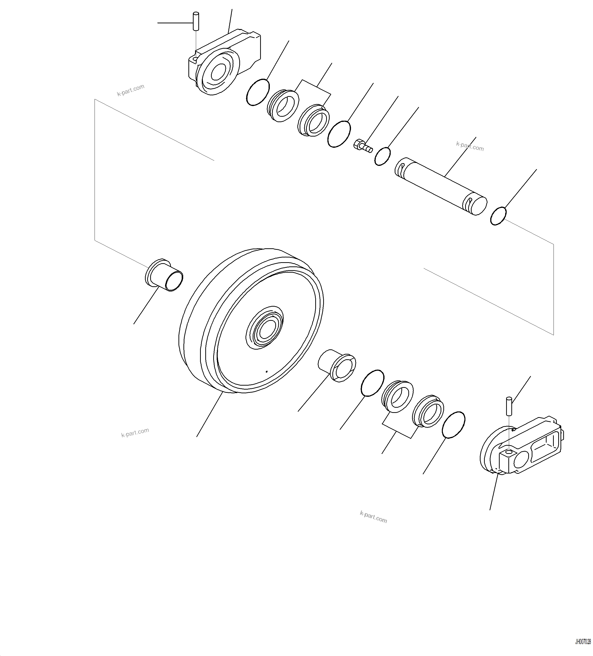 Komatsu parts book diagram for PC230F-11 SN A20700-UP: R0110-001001 FRONT IDLER AND IDLER CUSHION (1/2)