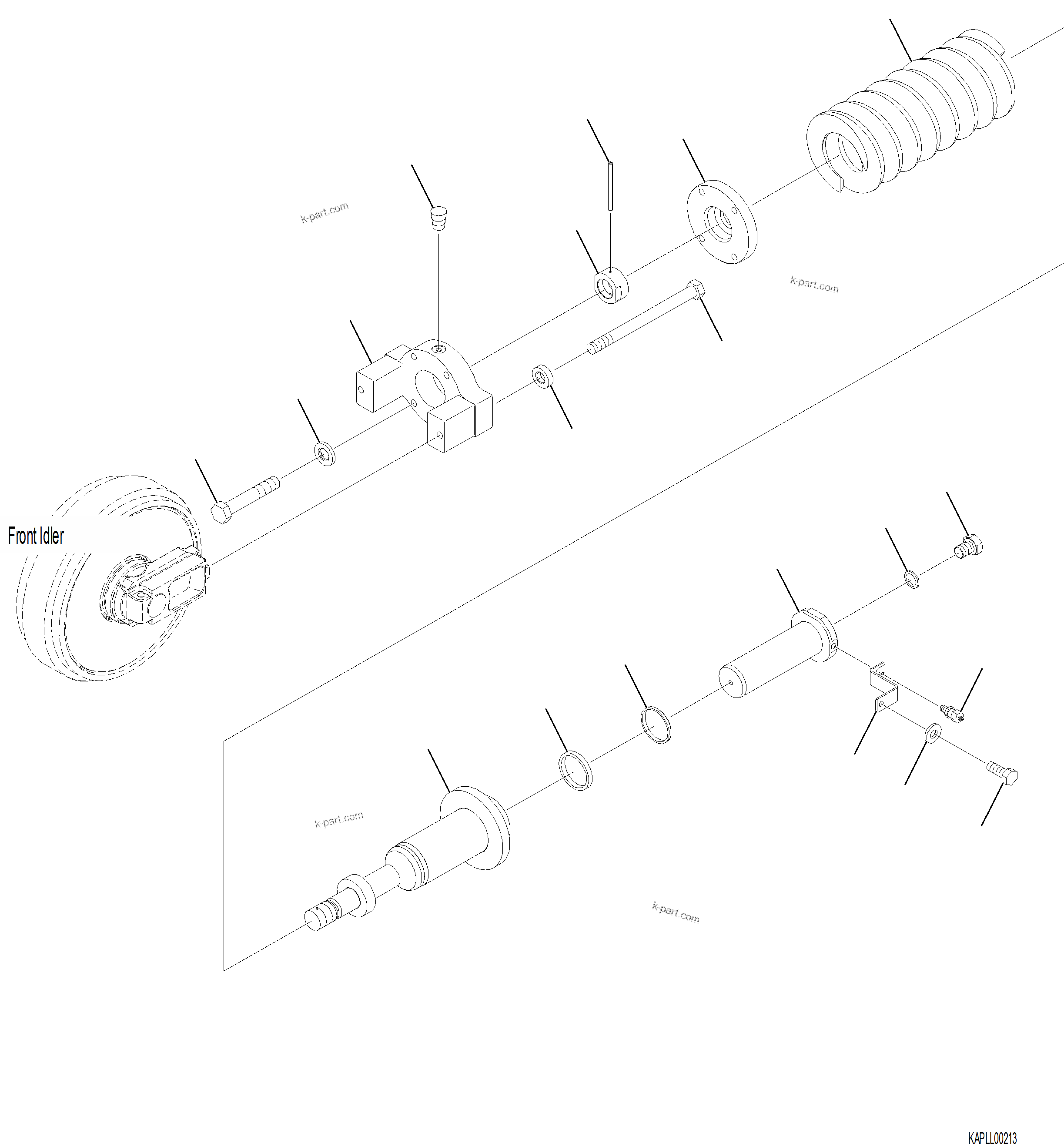 Komatsu parts book diagram for PC230F-11 SN A20700-UP: R0110-001002 FRONT IDLER AND IDLER CUSHION (2/2)