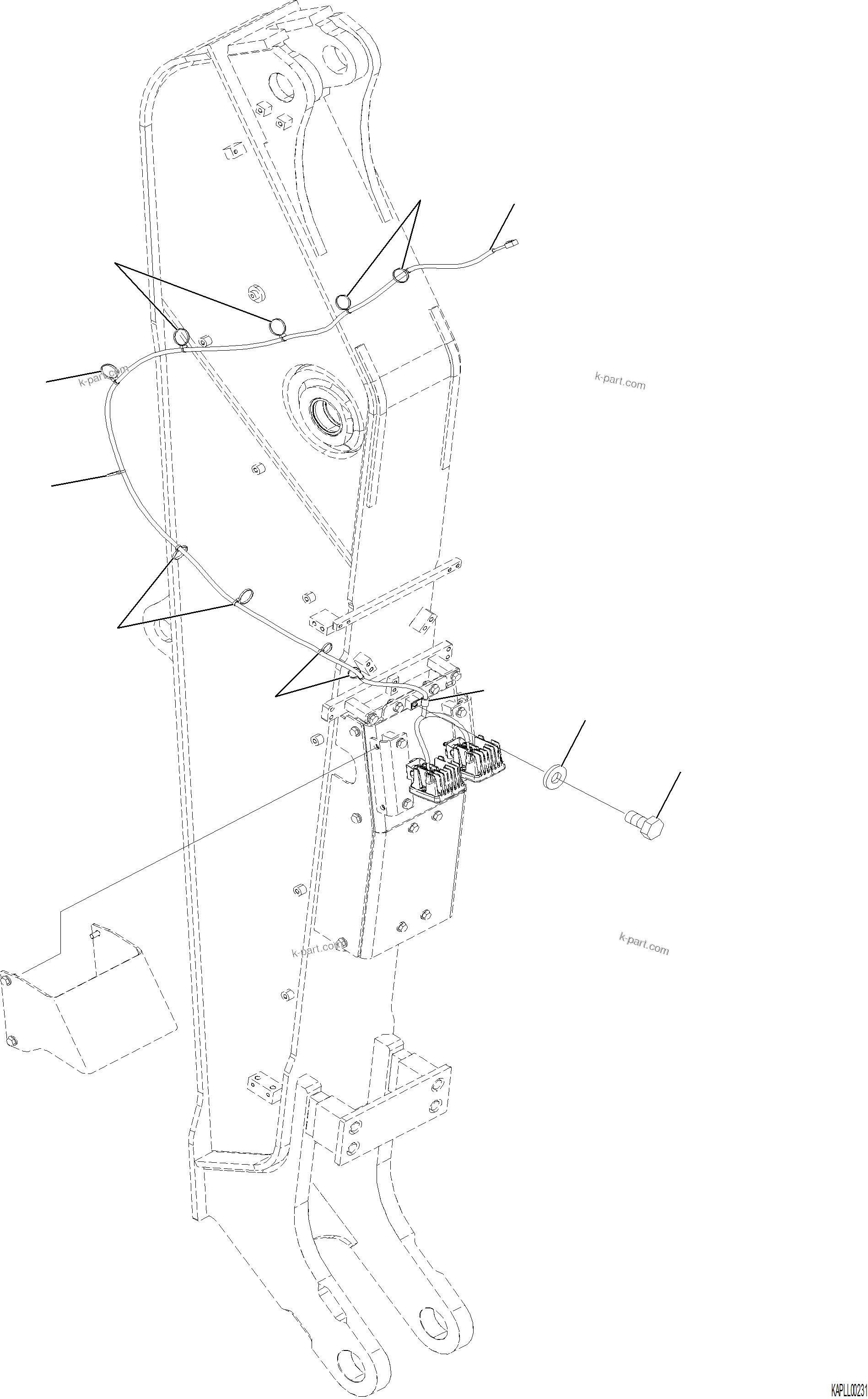 Komatsu parts book diagram for PC230F-11 SN A20700-UP: T1200-001007 ARM, 2920 MM WIRING HARNESS