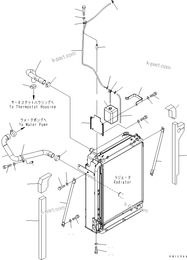 Komatsu parts book diagram for PC230LC-7-BA S/N 11001-UP: COOLING (PIPING ? SUB TANK AND RADIATOR MOUNT) (WITH AIR CONDITIONER)(#15001-)
