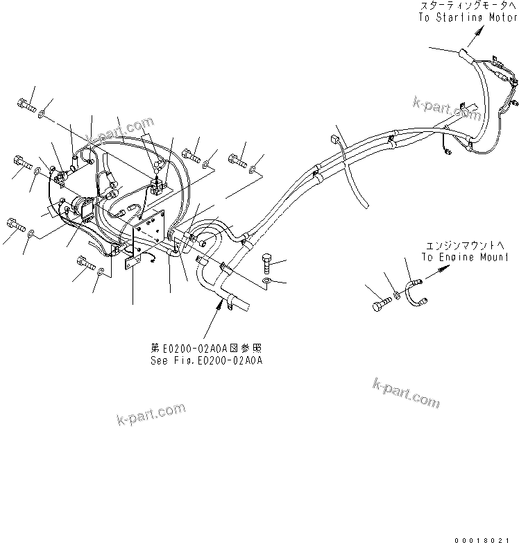 Komatsu parts book diagram for PC230LC-7-BA S/N 11001-UP: WIRING (STARTING HARNESS)(#15001-)