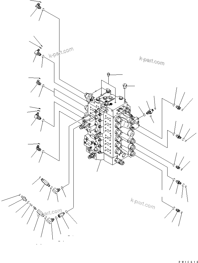 Komatsu parts book diagram for PC230LC-7-BA S/N 11001-UP: MAIN VALVE (CONNECTING PARTS) (1/2)