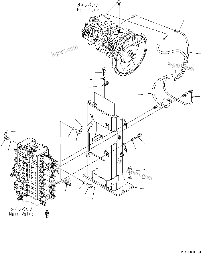 Komatsu parts book diagram for PC230LC-7-BA S/N 11001-UP: MAIN VALVE (VALVE BRACKET) (1 ACTUATOR)