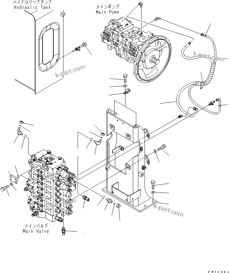 Komatsu parts book diagram for PC230LC-7-BA S/N 11001-UP: MAIN VALVE(VALVE BRACKET) (1 ACTUATOR) (PIPNG LESS)