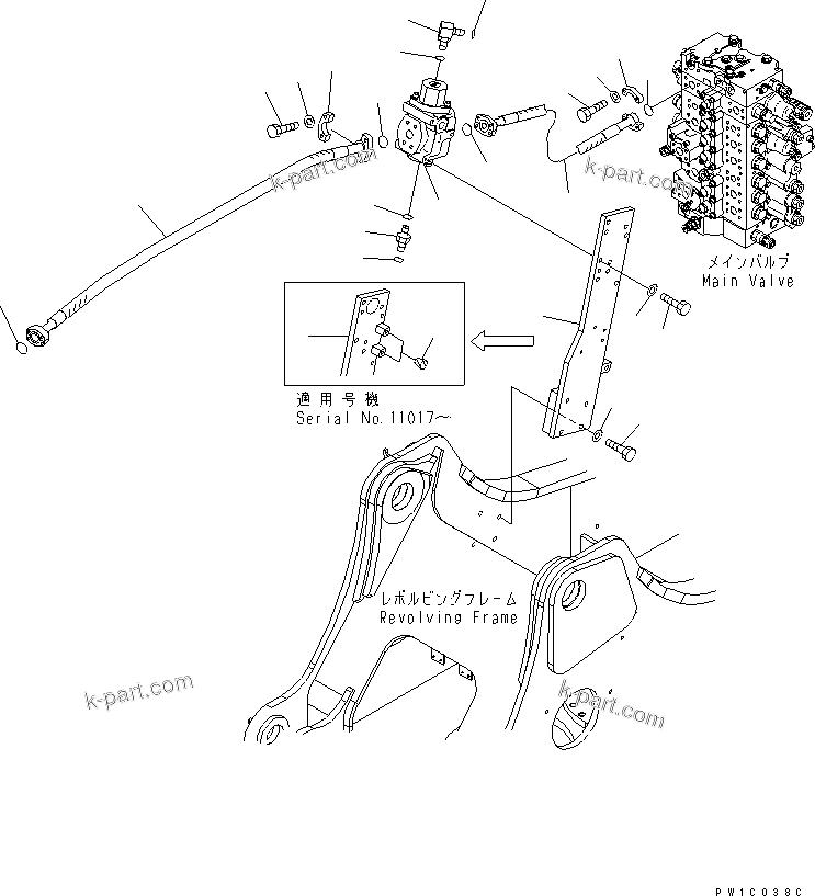 Komatsu parts book diagram for PC230LC-7-BA S/N 11001-UP: ATTACHMENT LINES (MAIN R.H.) (1 ACTUATOR)