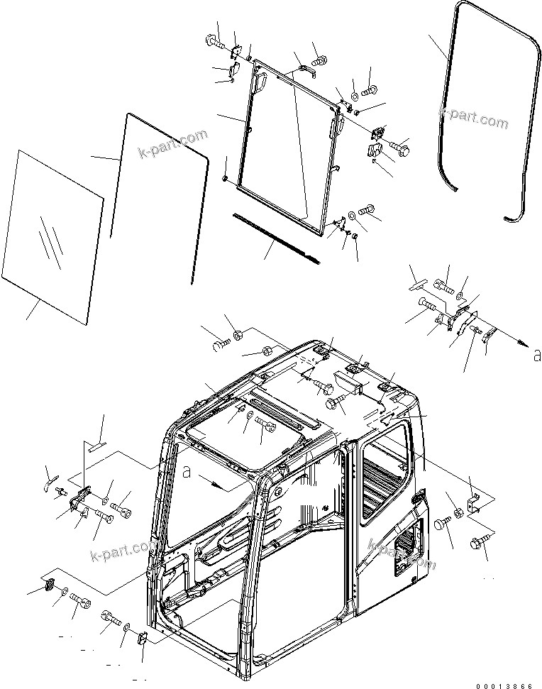 Komatsu parts book diagram for PC230LC-7-BA S/N 11001-UP: OPERATOR'S CAB (FRONT WINDOW)(#11034-15000)