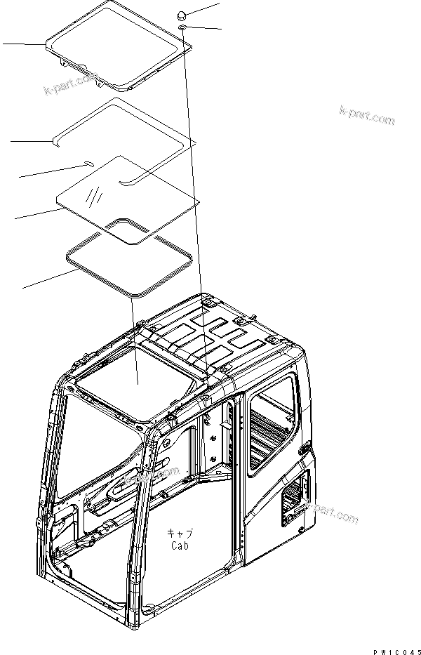 Komatsu parts book diagram for PC230LC-7-BA S/N 11001-UP: OPERATOR'S CAB (ROOF WINDOW) (DEMOLITION SPEC.)