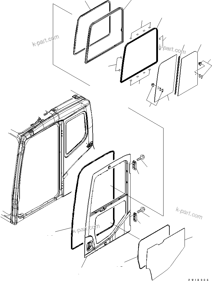 Komatsu parts book diagram for PC230LC-7-BA S/N 11001-UP: OPERATOR'S CAB (DOOR)(#11001-15000)