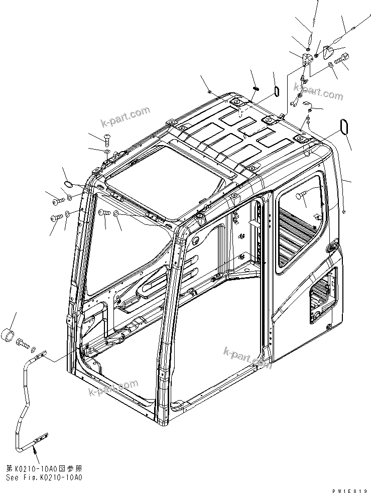 Komatsu parts book diagram for PC230LC-7-BA S/N 11001-UP: OPERATOR'S CAB (BOLT AND ANTENNA) (DEMOLITION SPEC.)(#11001-11033)