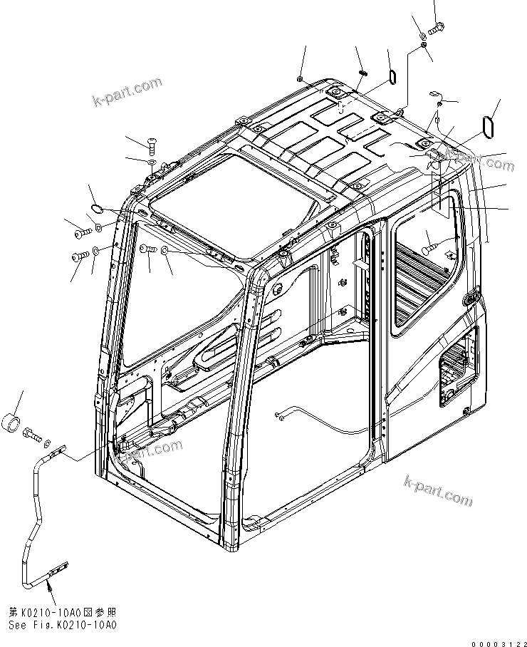 Komatsu parts book diagram for PC230LC-7-BA S/N 11001-UP: OPERATOR'S CAB (BOLT AND ANTENNA) (DEMOLITION SPEC.)(#11034-)