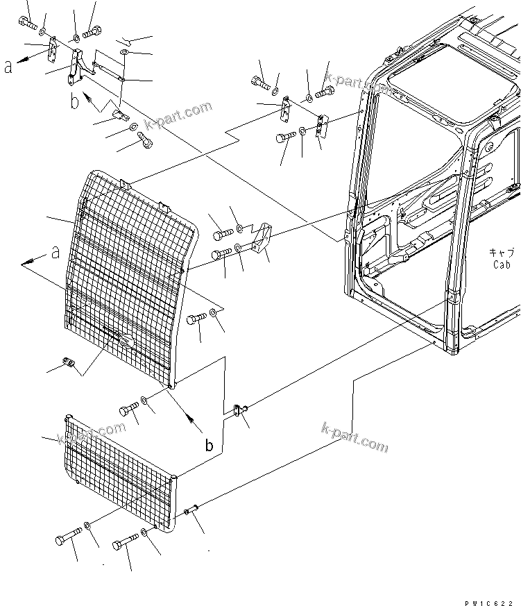 Komatsu parts book diagram for PC230LC-7-BA S/N 11001-UP: FRONT GUARD (FULL) (LEVEL-1)