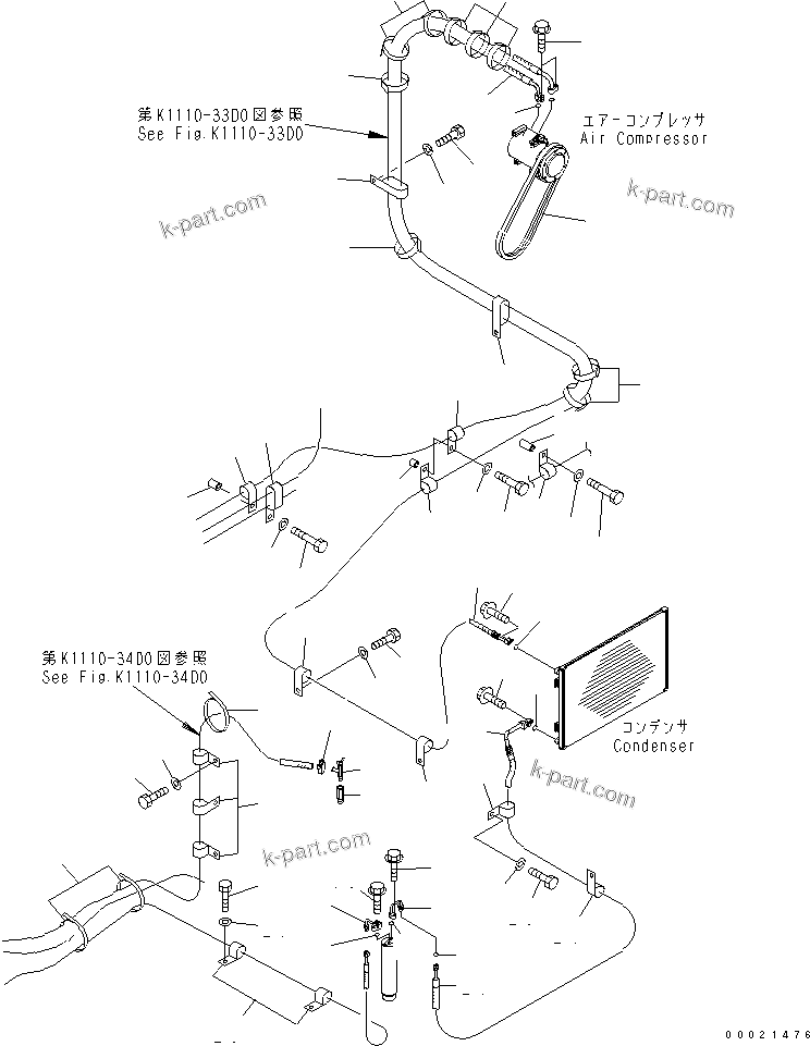 Komatsu parts book diagram for PC230LC-7-BA S/N 11001-UP: AIR CONDITIONER (HOSE)(#15001-)