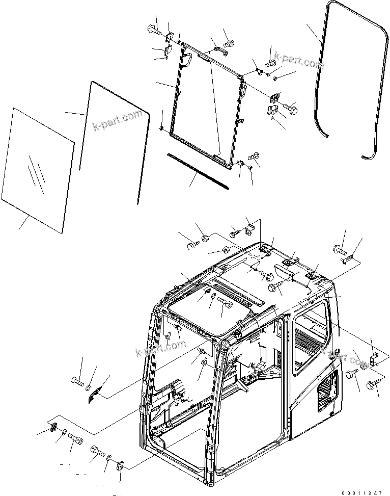 Komatsu parts book diagram for PC230LC-7-BA S/N 11001-UP: FLOOR FRAME (OPERATOR'S CAB) (FRONT WINDOW)(#15001-)