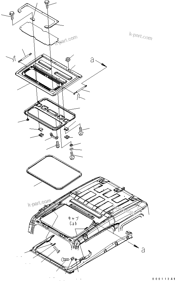 Komatsu parts book diagram for PC230LC-7-BA S/N 11001-UP: FLOOR FRAME (OPERATOR'S CAB) (ROOF WINDOW)(#15001-)