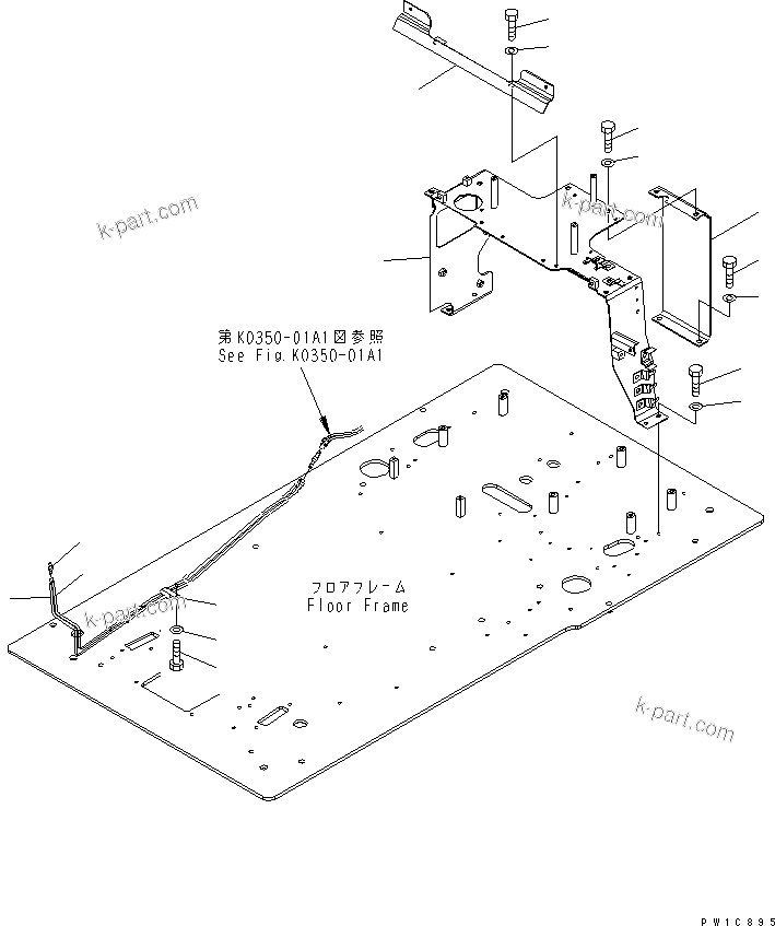Komatsu parts book diagram for PC230LC-7-BA S/N 11001-UP: FLOOR FRAME (REAR FRAME AND WIND WASHER) (FOR SKYLIGHT WIPER)