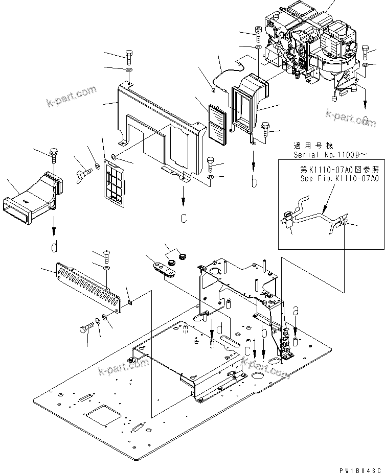 Komatsu parts book diagram for PC230LC-7-BA S/N 11001-UP: FLOOR FRAME (AIR CONDITIONER AND FOOT COVER)(#11001-15000)