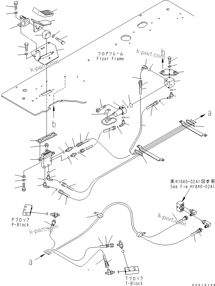 Komatsu parts book diagram for PC230LC-7-BA S/N 11001-UP: FLOOR FRAME (OPERATOR'S CAB) (ATTACHMENT CONTROL) (1 ACTUATOR)(#15001-)