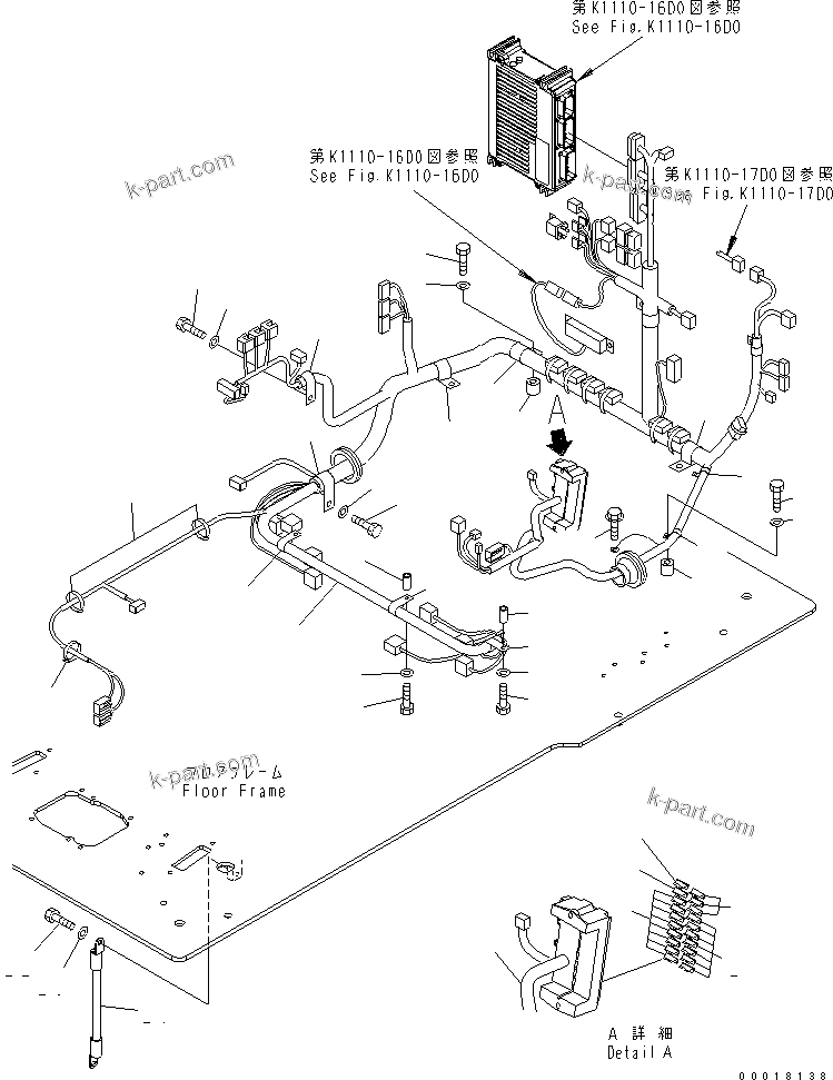 Komatsu parts book diagram for PC230LC-7-BA S/N 11001-UP: FLOOR FRAME (OPERATOR'S CAB) (HARNESS)(#15001-)