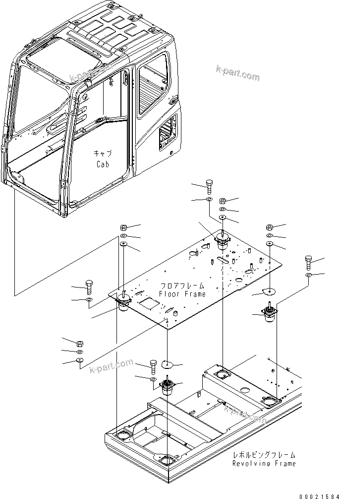 Komatsu parts book diagram for PC230LC-7-BA S/N 11001-UP: FIOOR MOUNT(#15001-)