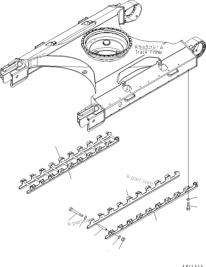 Komatsu parts book diagram for PC230LC-7-BA S/N 11001-UP: TRACK FULL ROLLER GUARD
