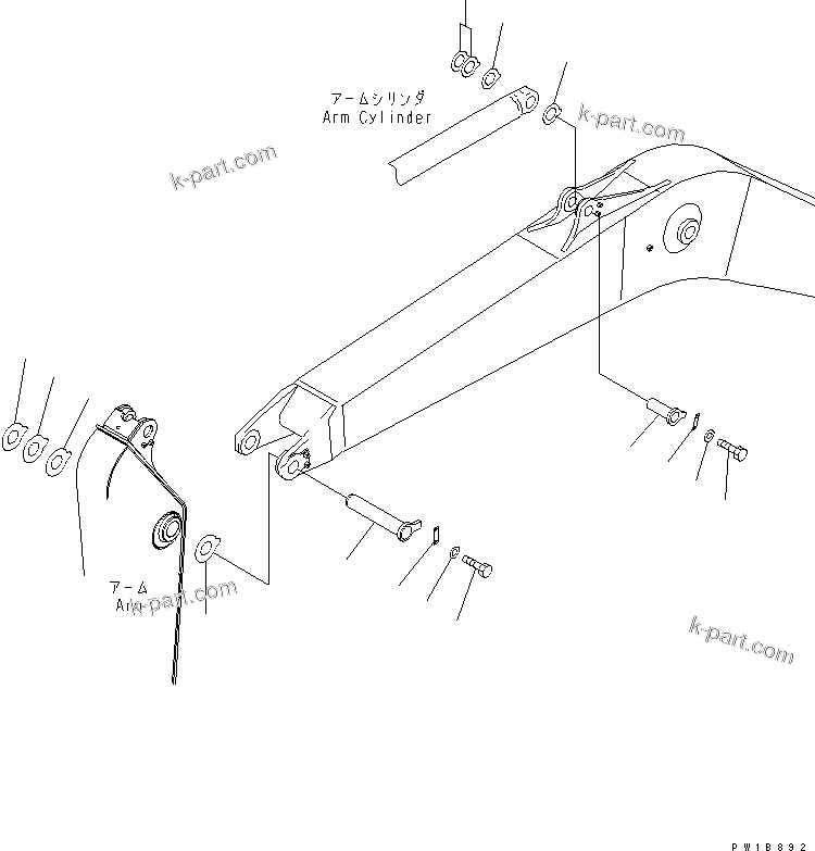 Komatsu parts book diagram for PC230LC-7-BA S/N 11001-UP: BOOM (TOP PIN AND BOTTOM PIN)