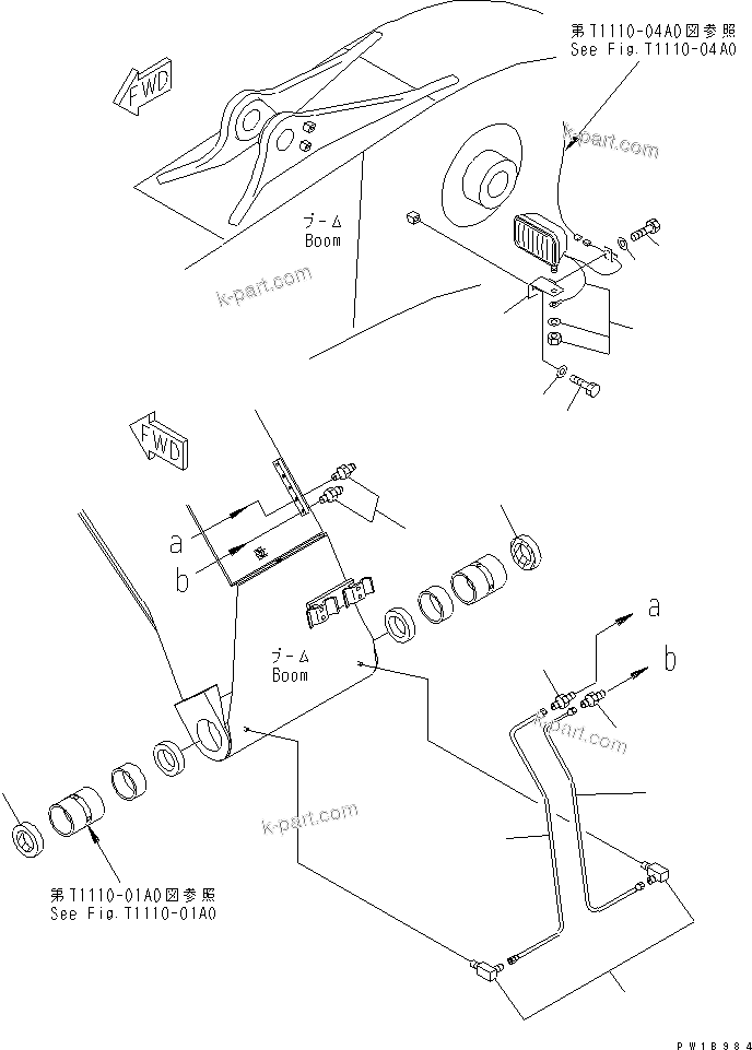 Komatsu parts book diagram for PC230LC-7-BA S/N 11001-UP: BOOM (WORKING LAMP AND BOOM FOOT LUBRICATING)