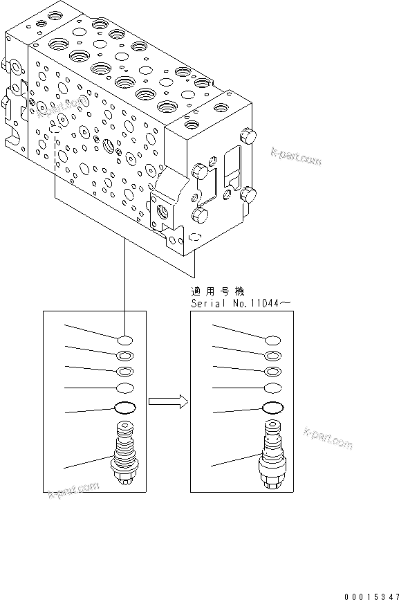 Komatsu parts book diagram for PC230LC-7-BA S/N 11001-UP: MAIN VALVE (8/16)